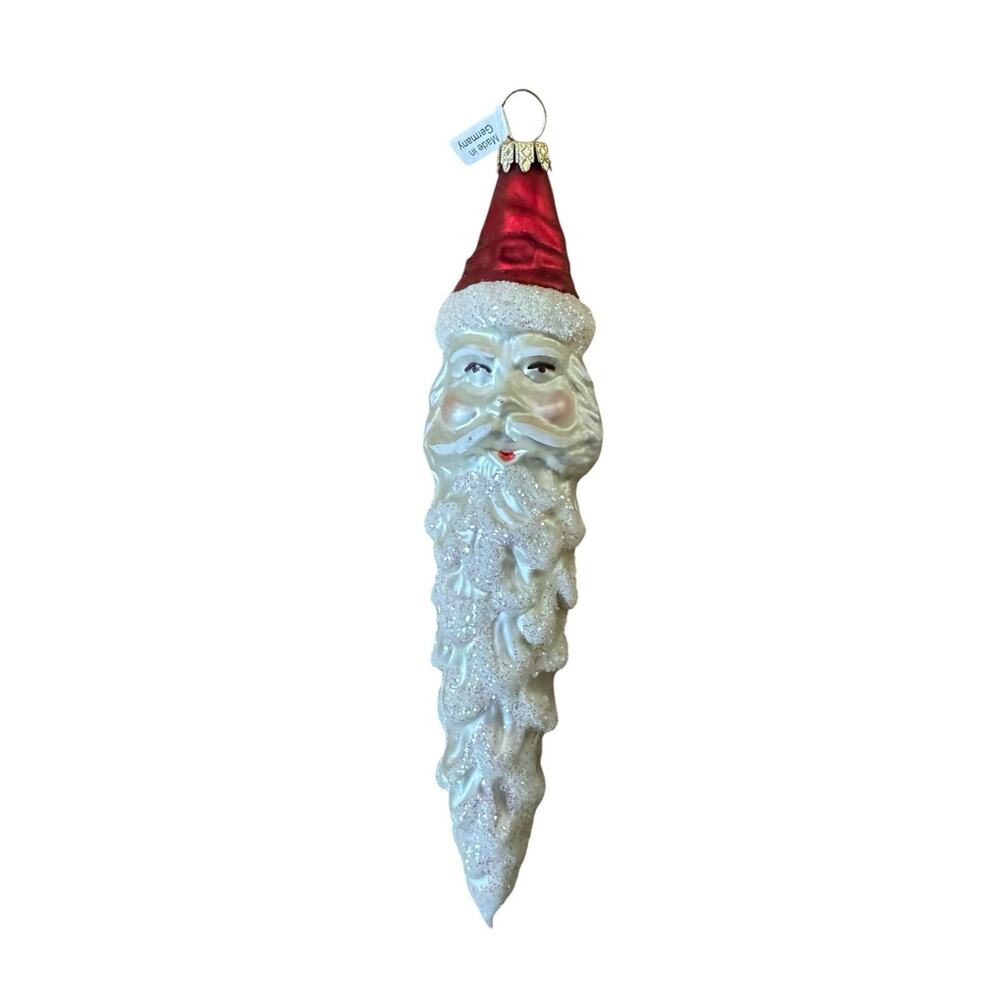 Vintage West Germany Santa Icicle Glass Christmas Holiday Ornament‎ Glitter READ